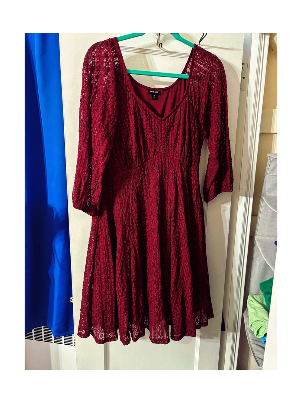Torrid Burgundy Lace Fit and Flare V-neck Mini Dress- Size 0